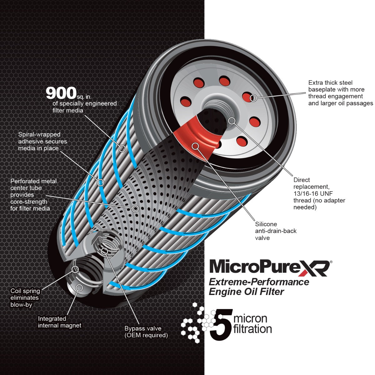 Pacific Engineering PPE Power Engine Oil Filter - MicroPure XR w TorqSTOP 2001-2019 GM 6.6L Duramax 114000555 | 114000555