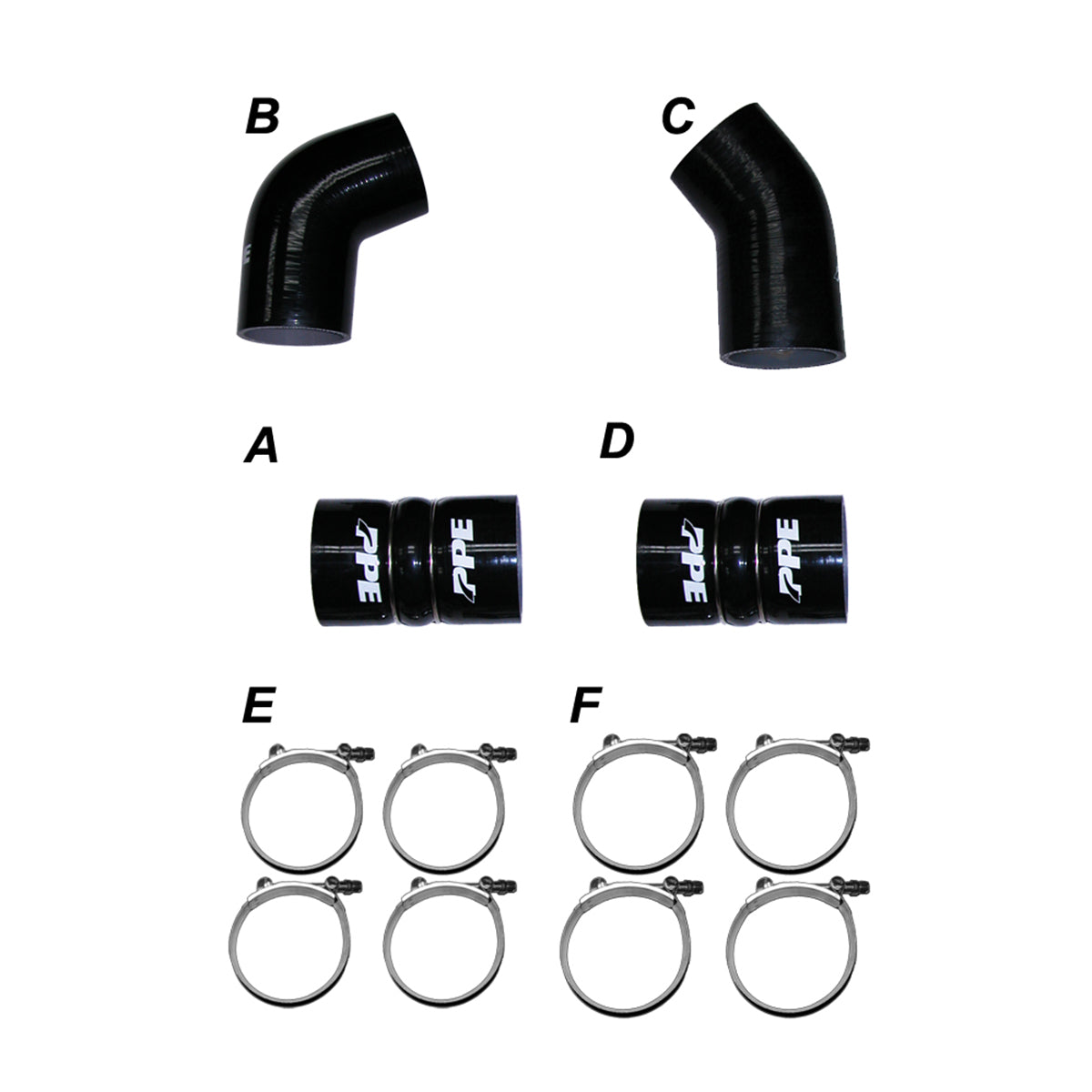 Pacific Engineering PPE Power Turbo Charge Pipes Silicone Hose Kit with Stainless Steel Clamps - GM 6.6L Duramax 2004.5-2005 LLY 115910405 | 115910405