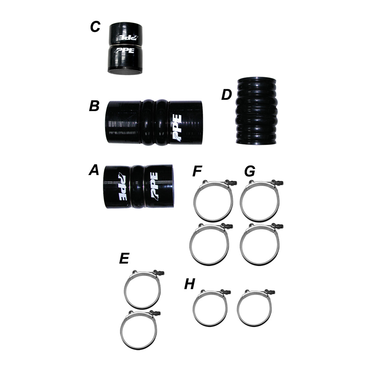 Pacific Engineering PPE Power Turbo Charge Pipes Silicone Hose Kit with Stainless Steel Clamps - GM 6.6L Duramax 2011-2016 LML 115911114 | 115911114