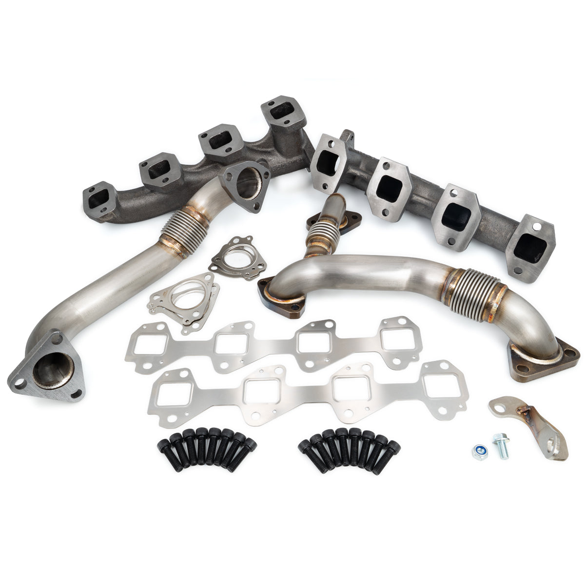 Pacific Engineering PPE Power High Flow Exhaust Manifold and Up-Pipe Kit - 2002-2004 GM 6.6L LB7 California Emissions - Black 116111220 | 116111220