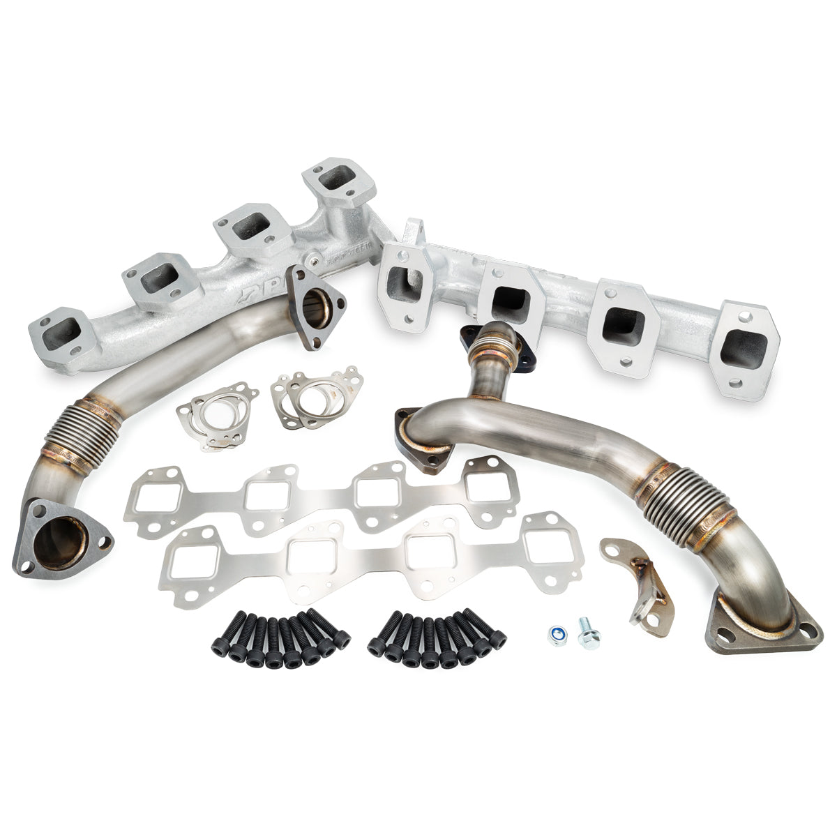 Pacific Engineering PPE Power High Flow Exhaust Manifold and Up-Pipe Kit - 2006-2007 GM 6.6L LBZ California Emissions - Silver 116111635 | 116111635