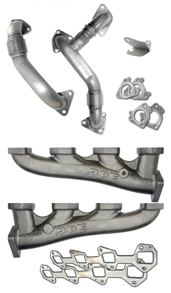 Pacific Engineering PPE Power High Flow Exhaust Manifold and Up-Pipe Kit - 2007.5-2010 GM 6.6L LMM California Emissions - Raw 116111800 | 116111800
