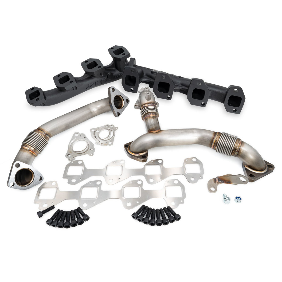 Pacific Engineering PPE High Flow Exhaust Manifolds and Up-Pipes Kit - 2011-2016 GM 6.6L LML California Emissions - Black 116112020 | 116112020