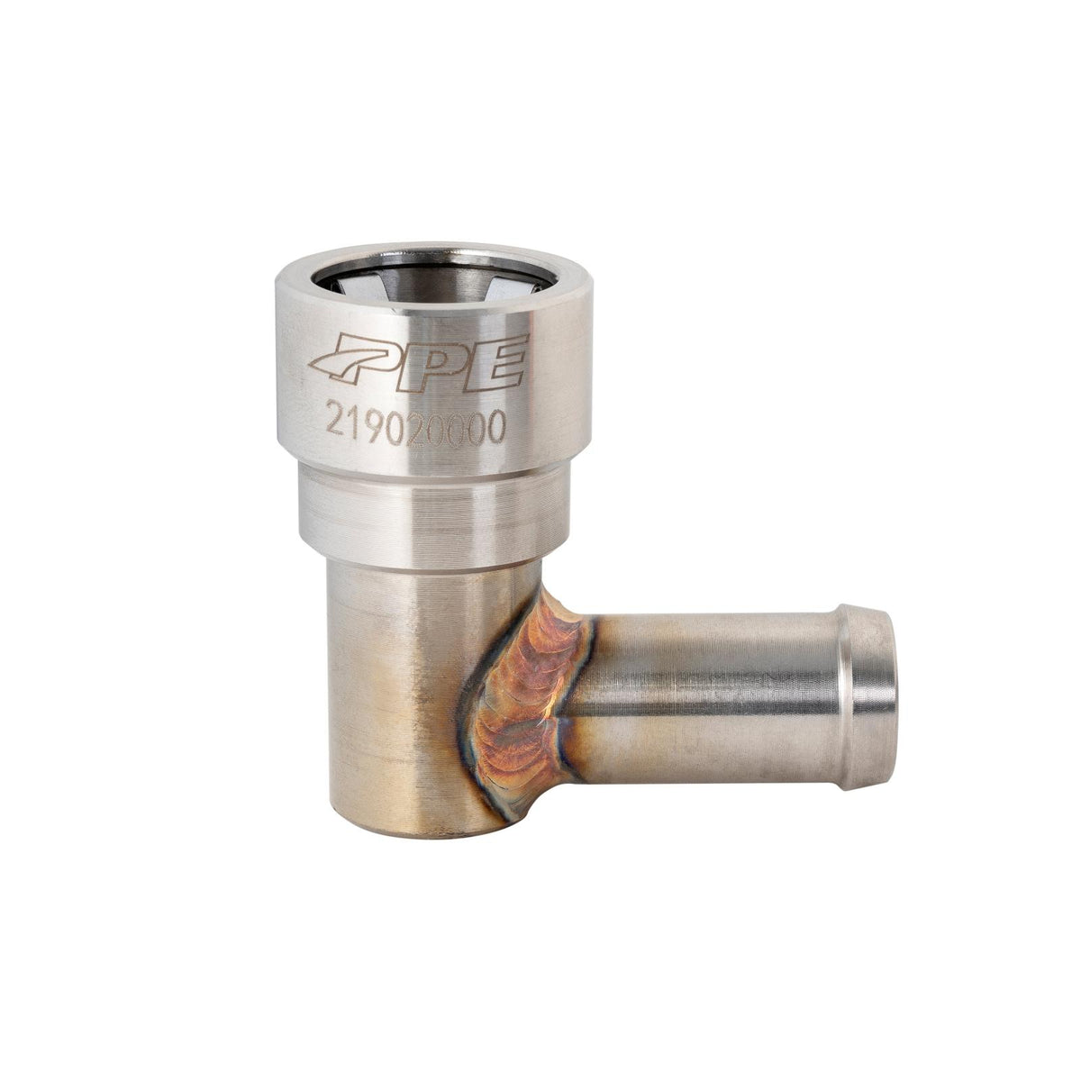 Pacific Engineering PPE Power Heater Hose Connector 5 8 QC Small Tube 90 degrees to 5 8 Hose Barb - RAM 6.7L Cummins 2007.5-2026 219020000 | 219020000