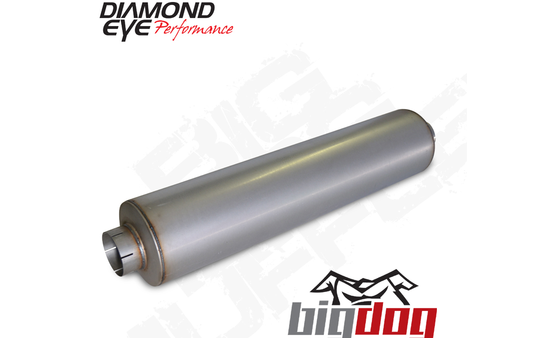Diamond Eye DIAMOND EYE MUFFLER BIG DOG QUIET TONE ; 4 ID SGL IN SGL OUT 10 DIA X 46 BODY 51 OVERALL LENGTH BAFFLED; ALUMINIZED 800464 | 800464