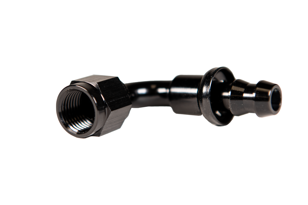 Fleece Performance Fleece Performance -6 90deg to Hose Barb Black FPE-PL-90-06 | FPE-PL-90-06