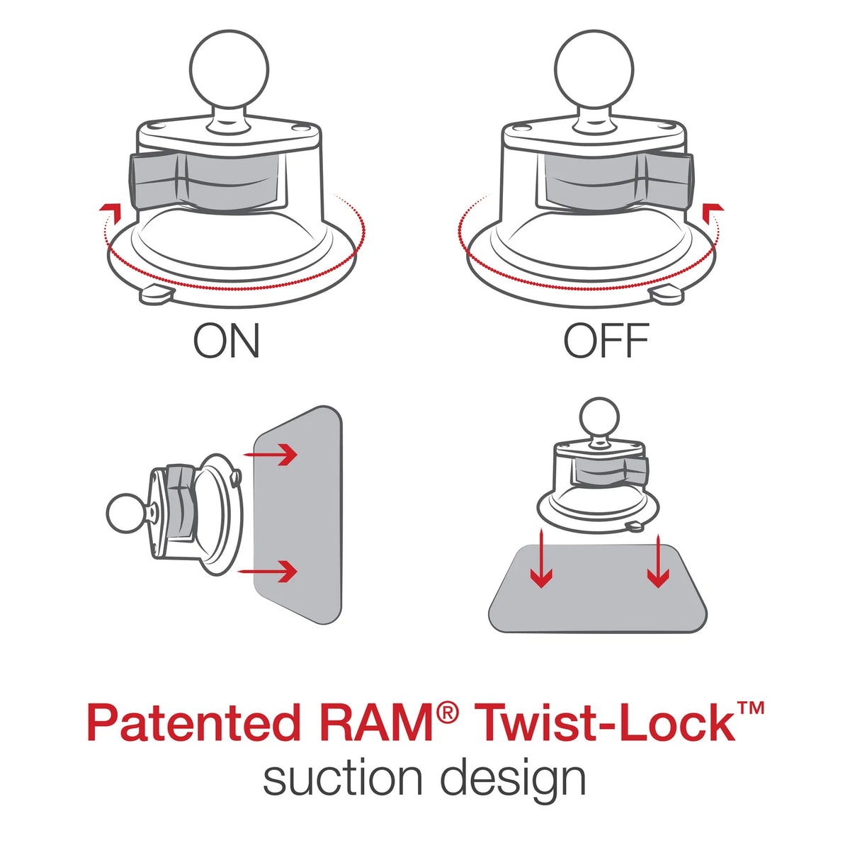 RAM Mounts RAM Twist-Lock Suction Cup Base with Ball | RAM-B-224-1U