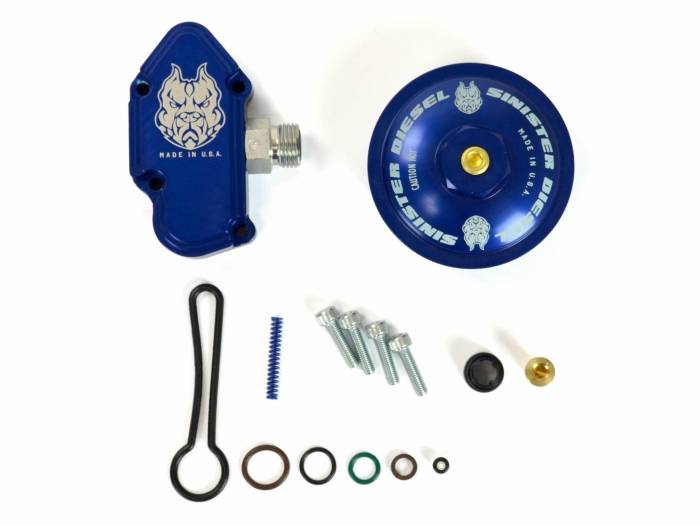 Sinister Diesel Sinister Diesel Blue Spring Kit with Billet Spring Housing and Fuel Filter Cap for 2003-2007 Ford Powerstroke 6.0L | SDFUELBLK60FFC