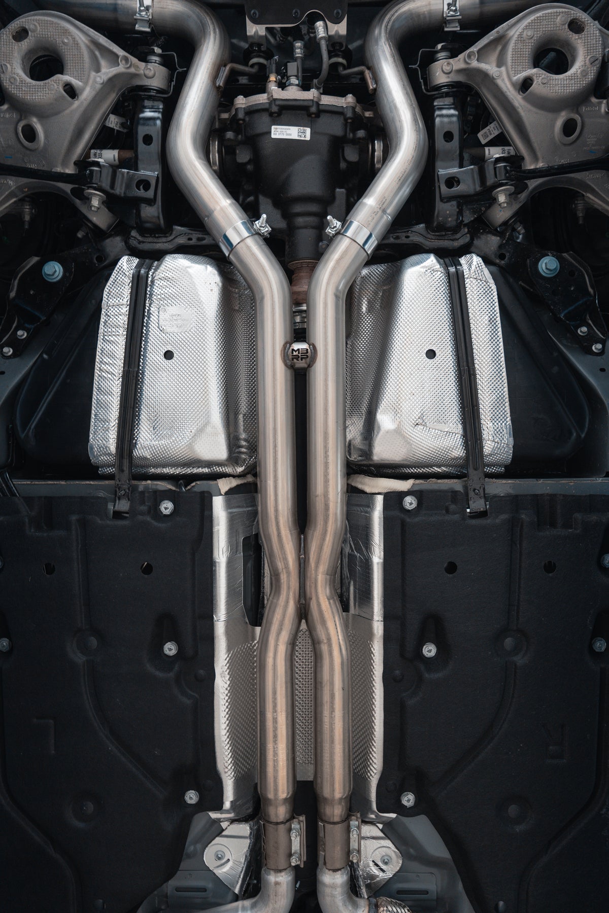 MBRP MBRP 2024 2026 Ford Mustang Dark Horse 5.0L T304 Stainless Steel 3 Cat-Back Quad Split Rear Exit with Carbon Fiber Tips Active S72843CF | S72843CF