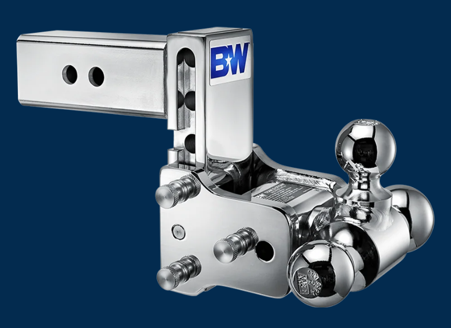 B&W Hitches Tow and Stow 2 1 2 INCH Chrome 1 7 8in x 2in x 2 5 16in Tri-Ball 5in Drop 5 1 2in Rise | TS20048C