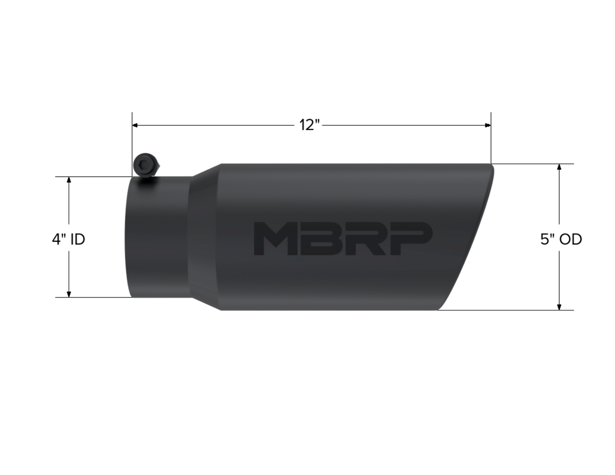 MBRP MBRP Black Coated Tip; 5 OD Angled Rolled End 4 inlet 12 length T5051BLK | T5051BLK