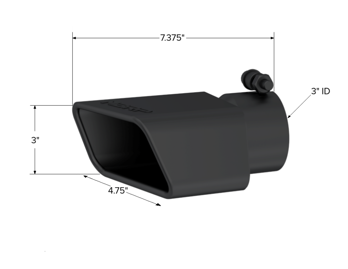 MBRP MBRP Black Coated Tip; 4.75 x 3 ; Rectangle Angled Cut; 3 ID; Passenger Side; 7.375 length T5120BLK | T5120BLK