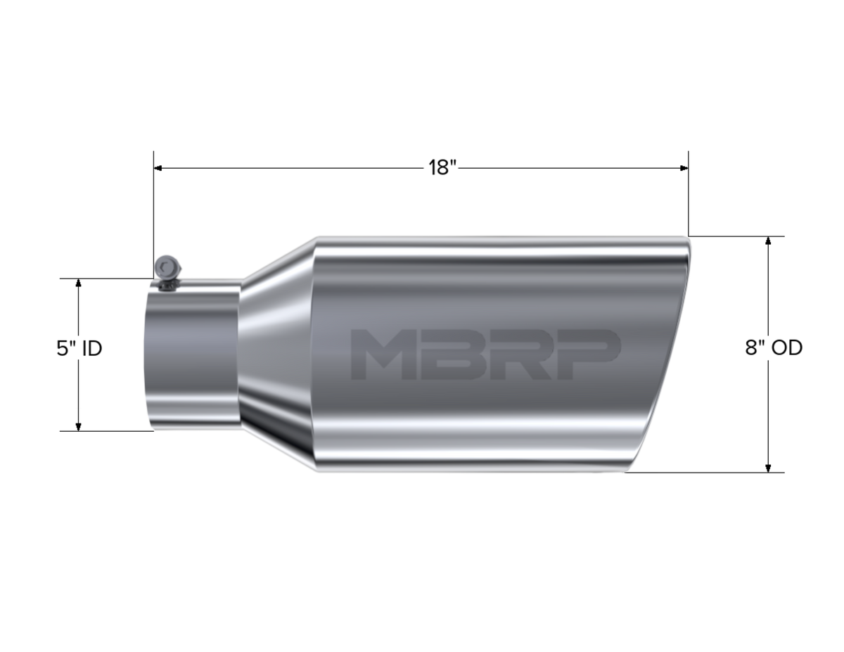 MBRP MBRP T304 Stainless Steel Tip; 8 OD; Rolled End; 5 ID; 18 length T5129 | T5129