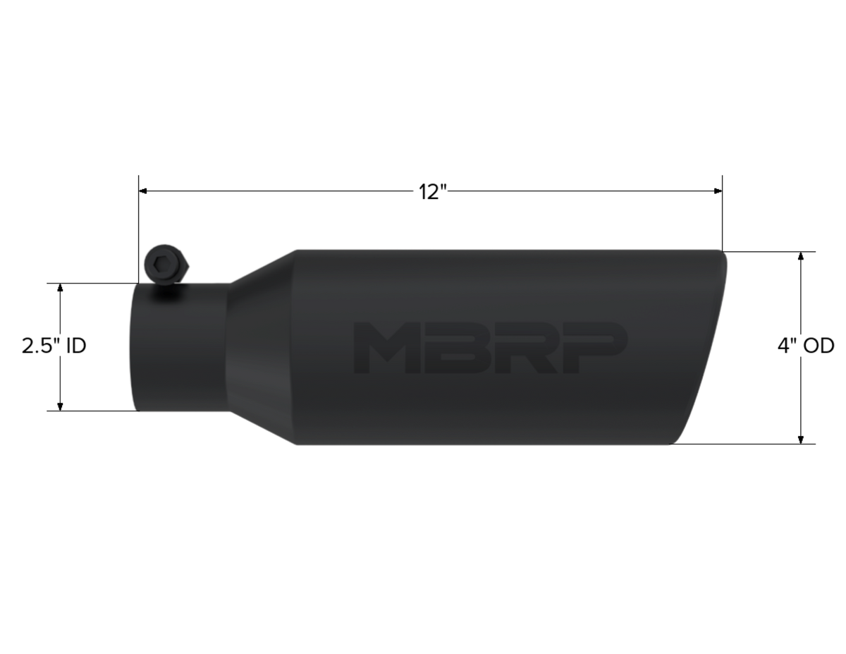 MBRP MBRP Black Coated Tip; 4 OD; Angled Rolled End; 2.5 inlet; 12 length T5150BLK | T5150BLK