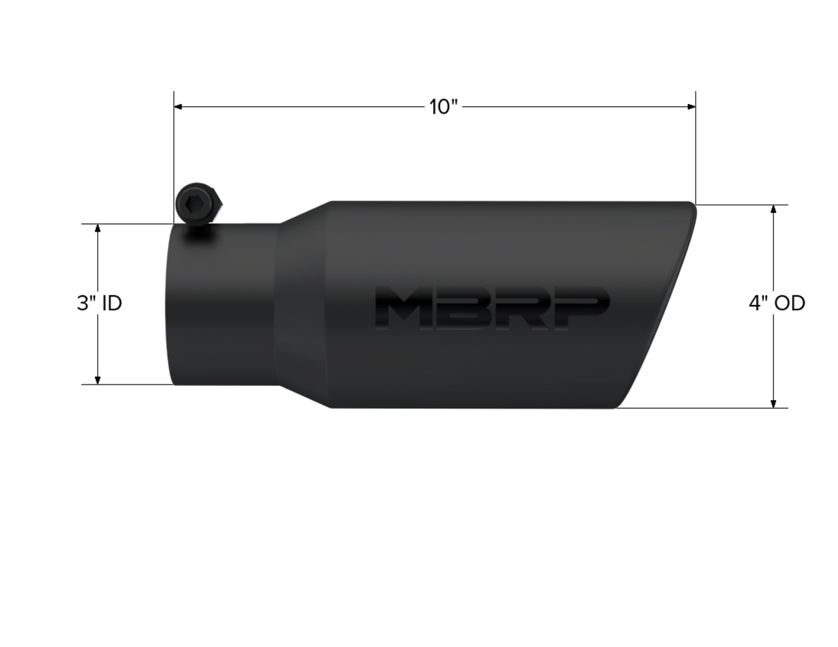 MBRP MBRP Black Coated Tip; 4 OD; Angled Cut Rolled End; 3 inlet; 10 length T5155BLK | T5155BLK
