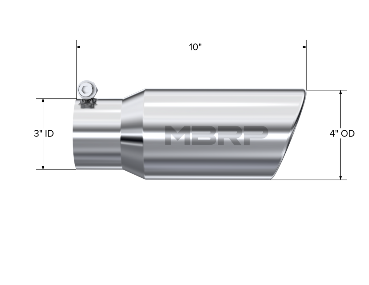 MBRP MBRP T304 Stainless Steel Tip; 4 OD; Angled Cut Rolled End; 3 inlet; 10 length T5155 | T5155