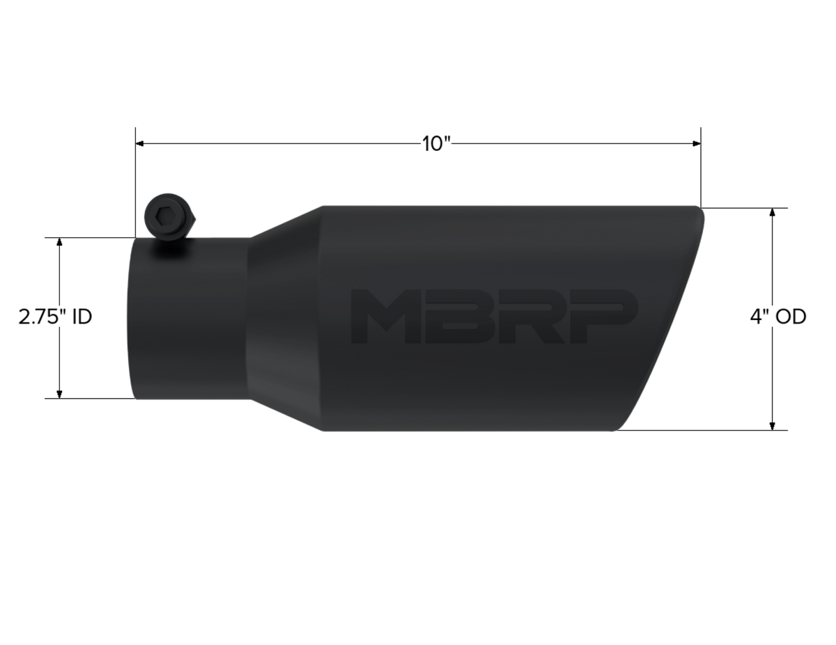 MBRP MBRP Black Coated Tip 4 OD Angled Rolled End 2.75 inlet 10 length T5157BLK | T5157BLK