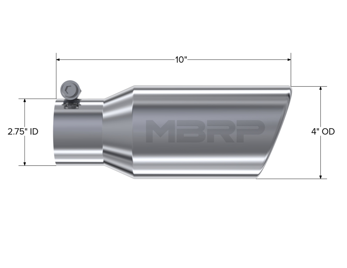 MBRP MBRP T304 Stainless Steel Tip 4 OD Angled Rolled End 2.75 inlet 10 length T5157 | T5157