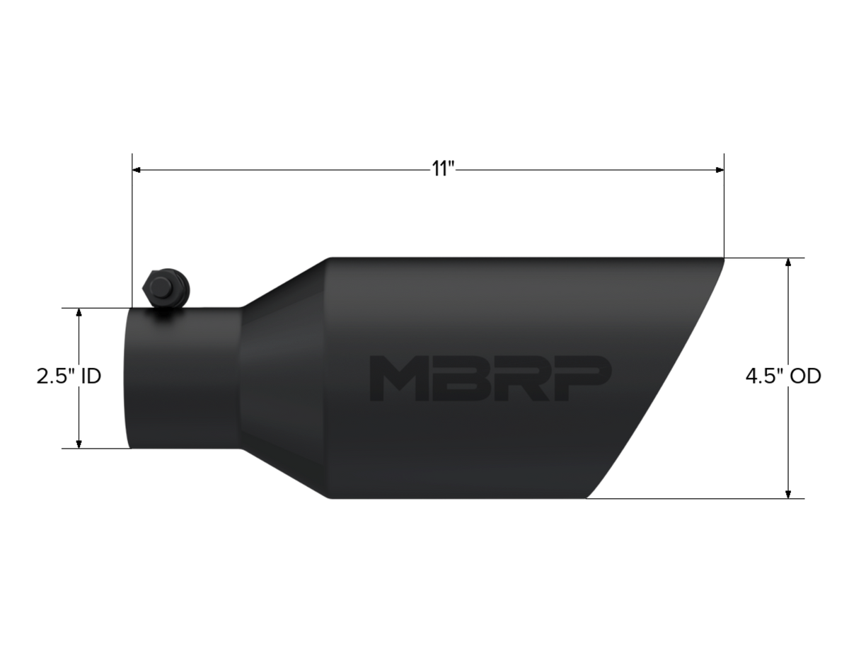 MBRP MBRP Black Coated DW Angle Rolled End Tip; 2.5 ID; 4.5 OD; 11 length T5161BLK | T5161BLK