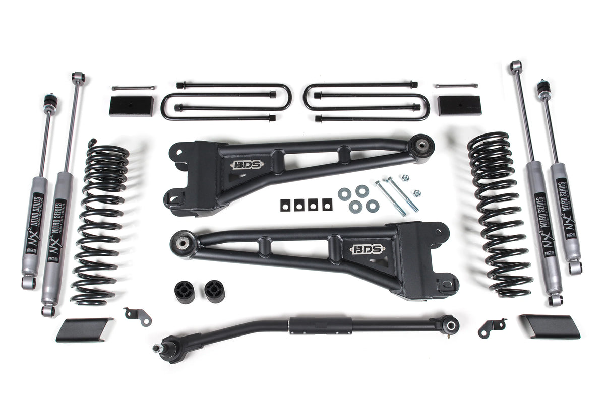 BDS Suspension 2023 Ford F250/F350 4wd 3 Radius Arm Suspension Lift Kit 1 Rear Lift Block - NX2 Shocks | 2200H