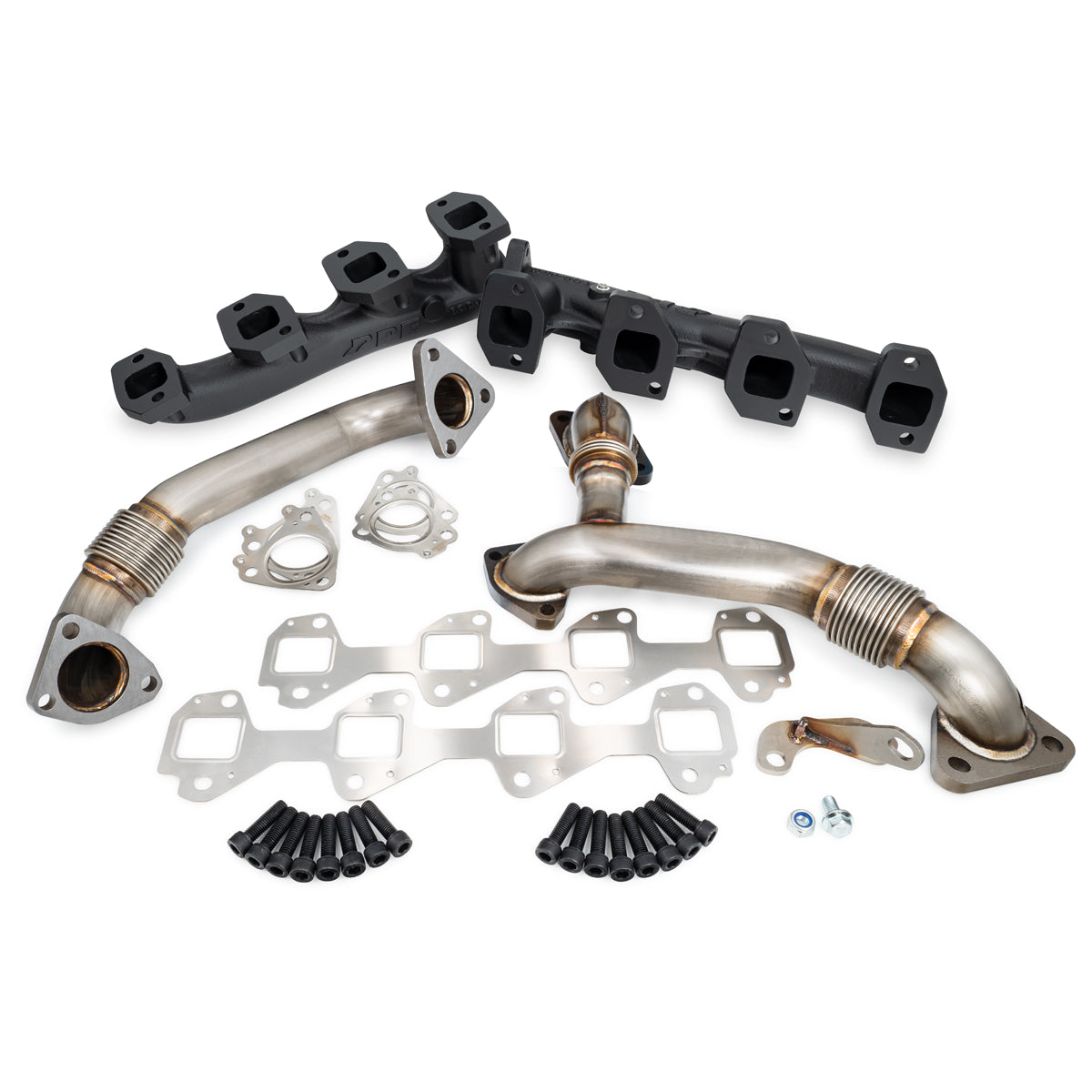 Pacific Engineering PPE High Flow Exhaust Manifolds and Up-Pipes Kit - 2007.5-2010 GM 6.6L LMM California Emissions - Black 116111820 | 116111820