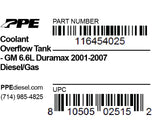 Pacific Engineering PPE Power Coolant Overflow Tank - GM GAS and GM 6.6L Duramax 2001-2007 116454025 | 116454025