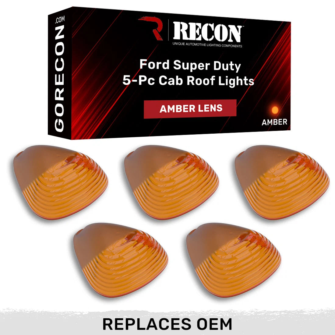Recon Lighting Recon Lighting Ford 99-16 Superduty 5-Piece Set Amber Cab Roof Light Lenses Only and Amber Xenon Bulbs 264142AM | 264142AM