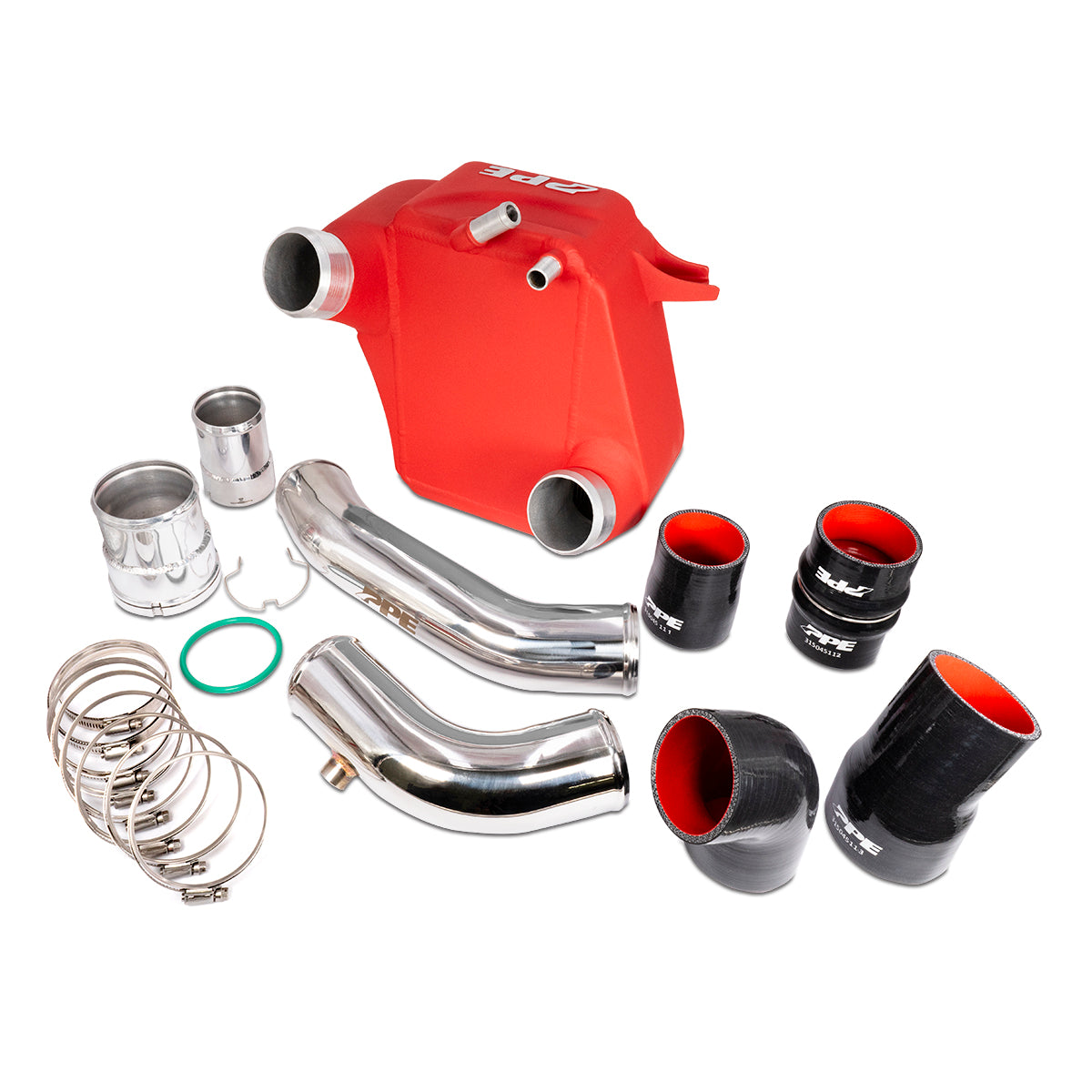 Pacific Engineering PPE Power Air to Water Intercooler Kit - Ford 6.7L Power Stroke 2011-2026 - Red I C - Polished Pipes 315045112 | 315045112