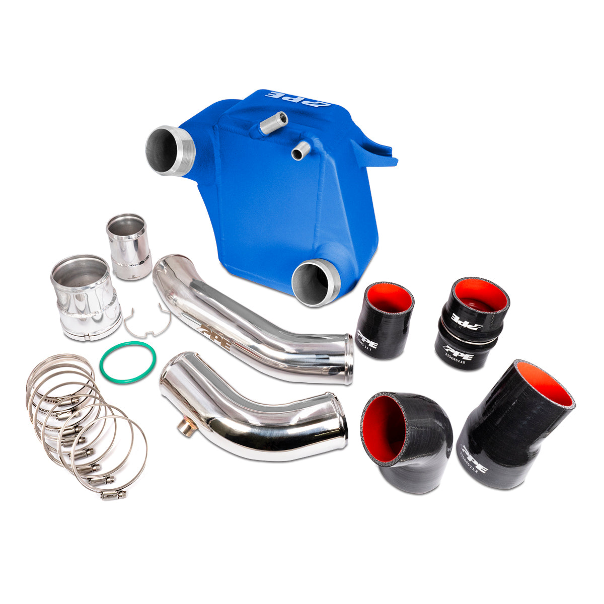 Pacific Engineering PPE Power Air to Water Intercooler Kit - Ford 6.7L Power Stroke 2011-2026 - Blue I C - Polished Pipes 315045122 | 315045122