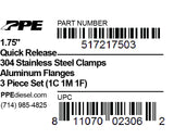 Pacific Engineering PPE Power 1.75 QR V-Band 304 Stainless Steel Clamp - Aluminum Flanges - 3 piece Set (1C 1M 1F) 517217503 | 517217503