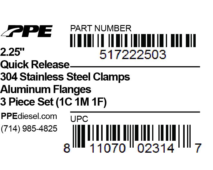 Pacific Engineering PPE Power 2.25 QR V-Band 304 Stainless Steel Clamp - Aluminum Flanges - 3 piece Set (1C 1M 1F) 517222503 | 517222503