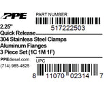 Pacific Engineering PPE Power 2.25 QR V-Band 304 Stainless Steel Clamp - Aluminum Flanges - 3 piece Set (1C 1M 1F) 517222503 | 517222503