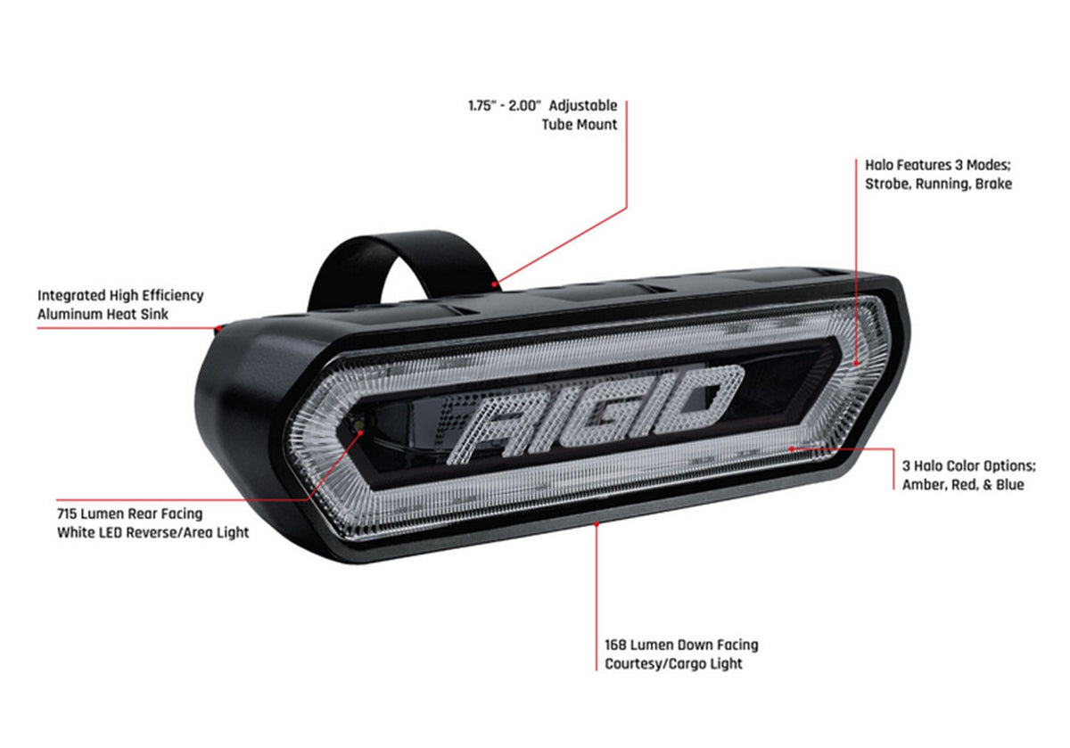 Rigid Industries RIGID CHASE REAR FACING 5 MODE LED LIGHT AMBER HALO BLACK HOUSING 90122 | 90122