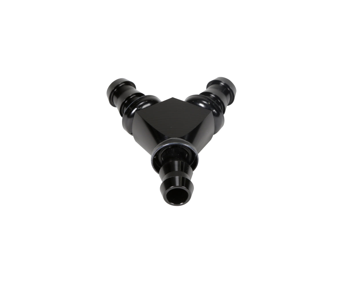 Fleece Performance Fleece Performance 1 2 Black Anodized Aluminum Y Barbed Fitting For -8 Pushlock Hose FPE-FIT-Y08-BLK | FPE-FIT-Y08-BLK