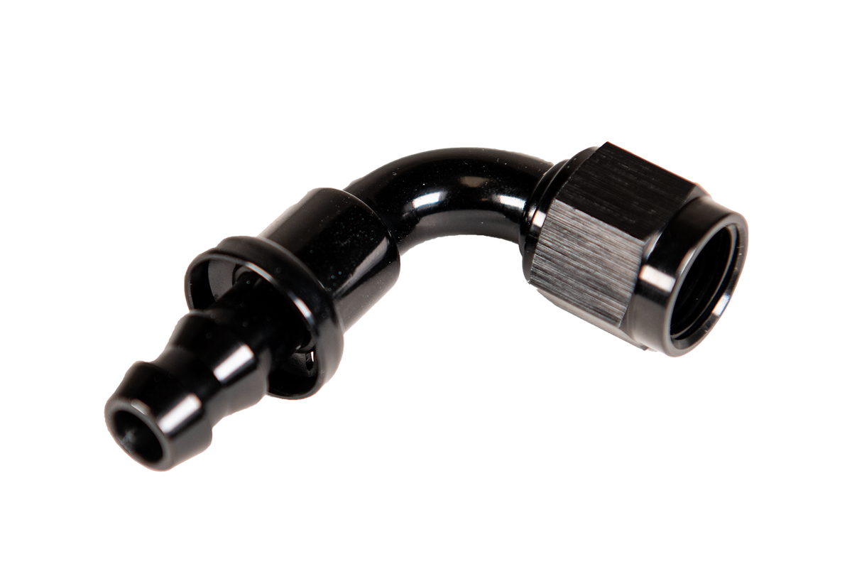 Fleece Performance Fleece Performance -6 90deg to Hose Barb Black FPE-PL-90-06 | FPE-PL-90-06