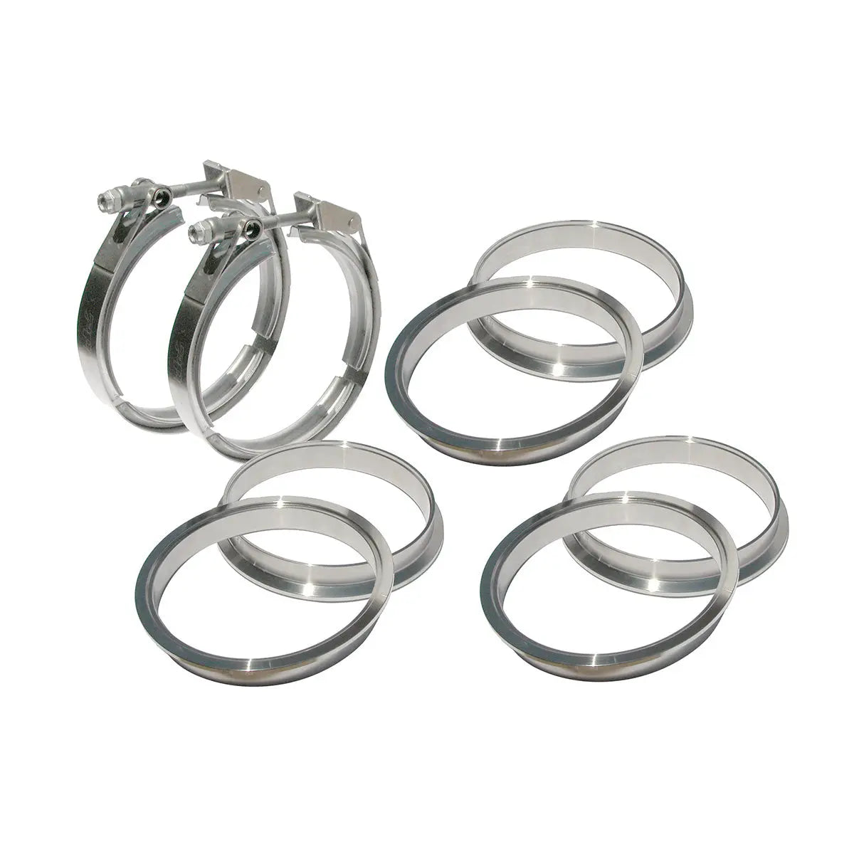 Pacific Engineering PPE Power 5.0 QR V-Band 304 Stainless Steel Clamps - 304 Stainless Steel Flanges - 8 piece Set (2C 3M 3F) 517150008 | 517150008