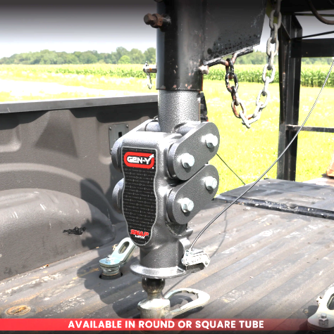 Gen-Y Hitch SPARTAN TORSION-FLEX Manual Latch 5in Offset 4in Round Tube Gooseneck 2 5/16in Coupler Standard Height 45K TW 25K Towing and GH-097 Pin | GH-7042