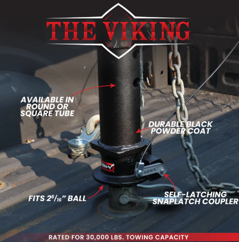 Gen-Y Hitch The VIKING Gooseneck Static Hitch – SnapLatch 2 5/16 Coupler – 4 RD Tube – 8.5K TW 30K Max Towing - W/Pull Rod | GH-7102