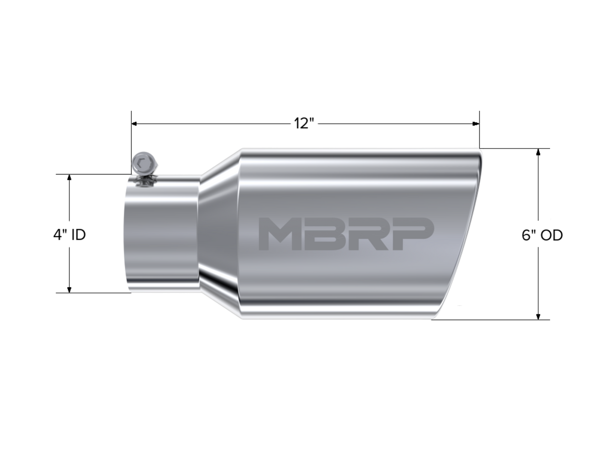 MBRP MBRP T304 Stainless Steel Tip; 6 OD Angled Rolled End 4 inlet 12 length T5073 | T5073