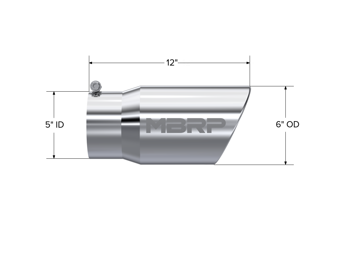MBRP MBRP T304 Stainless Steel Tip; 6 OD Angled Rolled End 5 inlet 12 length T5075 | T5075