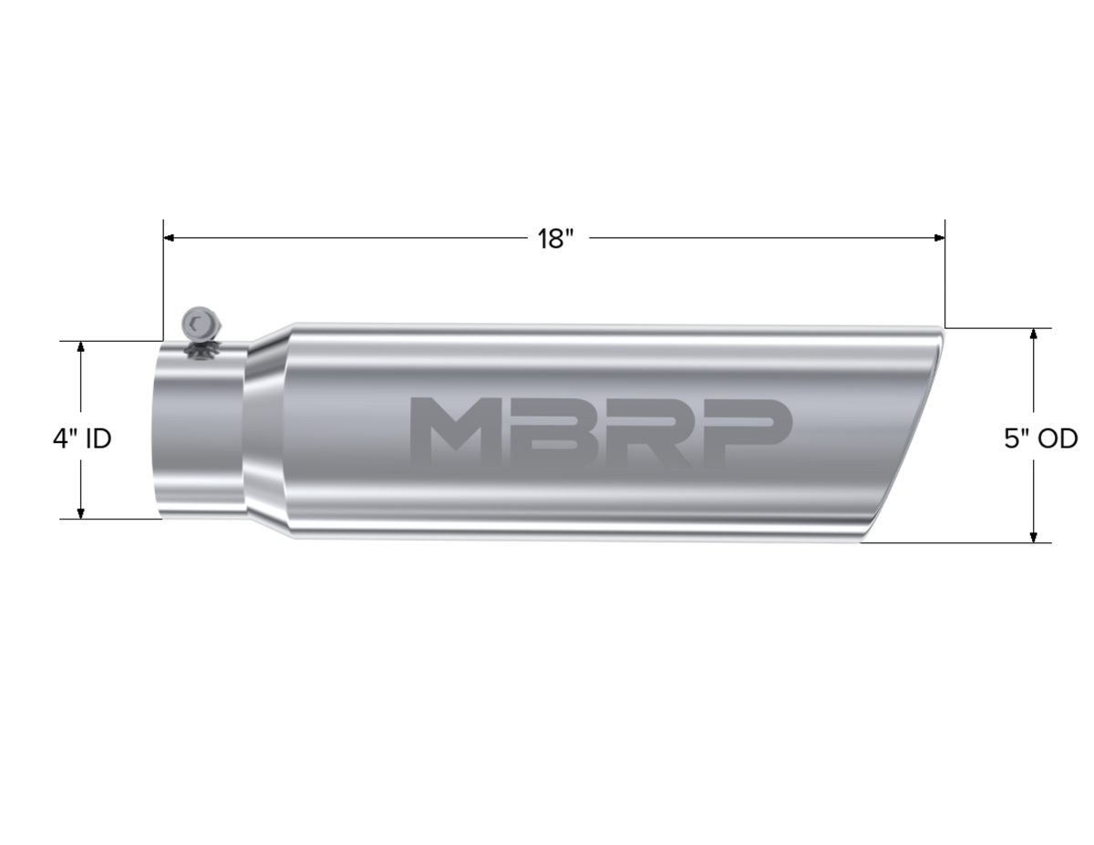 MBRP MBRP T304 Stainless Steel Tip; 5 OD; Angled Rolled End; 4 inlet 18 length T5124 | T5124
