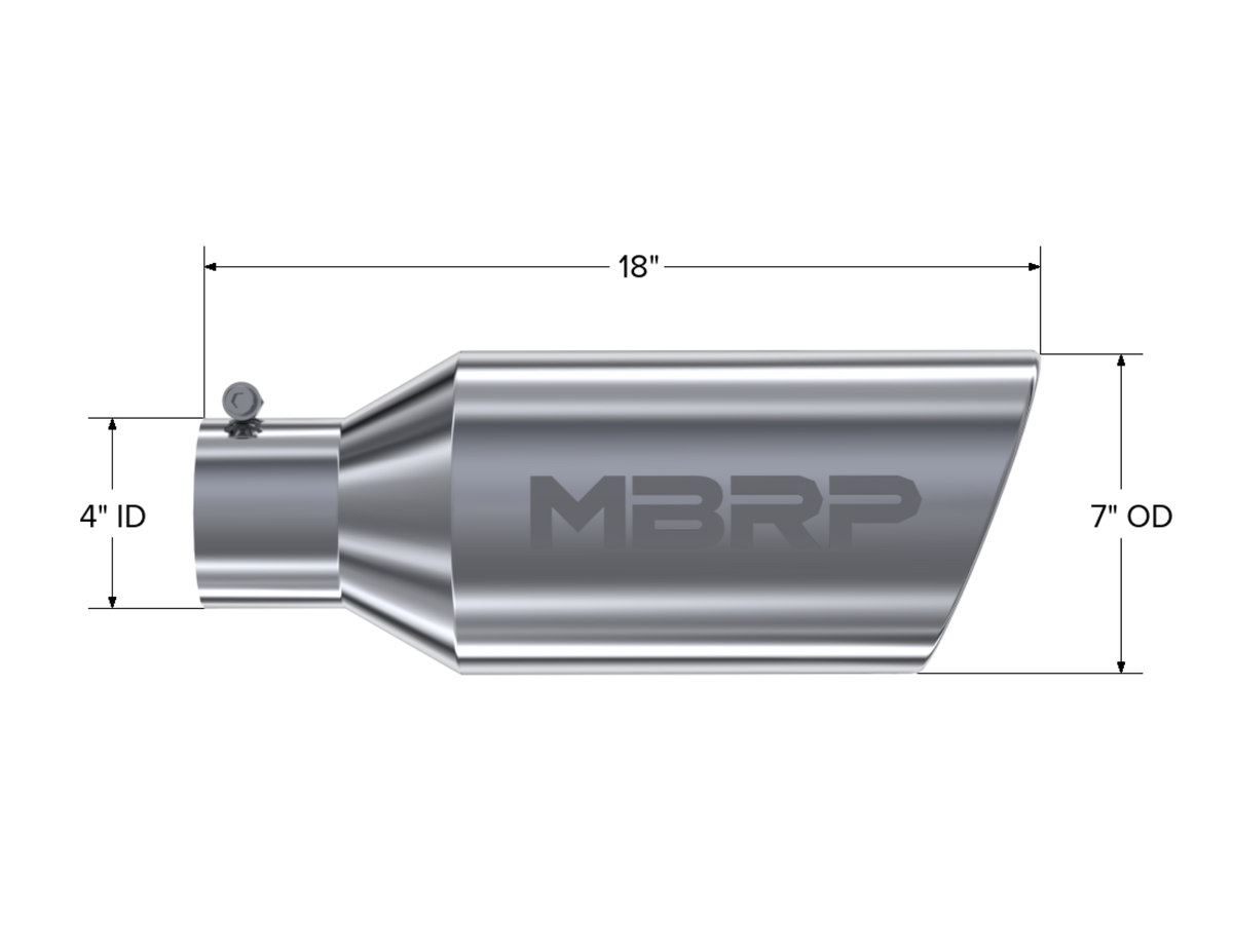 MBRP MBRP T304 Stainless Steel Tip; 7 OD; Rolled End; 4 ID; 18 length T5126 | T5126