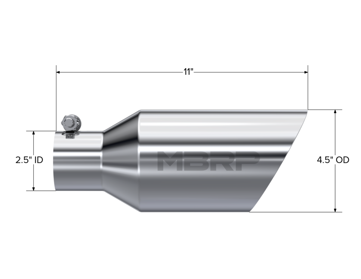 MBRP MBRP T304 Stainless Steel DW Angle Rolled End Tip; 2.5  ID; 4.5 OD; 11 length T5161 | T5161