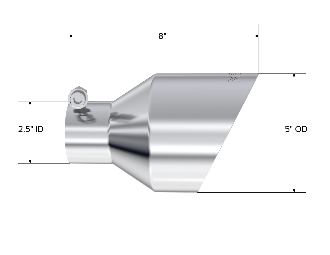 MBRP MBRP T304 Stainless Steel Tip 2.5 ID 5 OD Out 8 Length Angle Cut Dual Wall T5203 | T5203