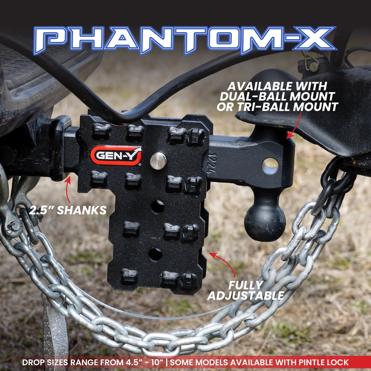 Gen-Y Hitch PHANTOM-X 2.5 Solid Shank 5 Drop 1.6K TW 16K Hitch  GH-051 Versa-Ball  GH-032 Pintle Lock | GH-2423X
