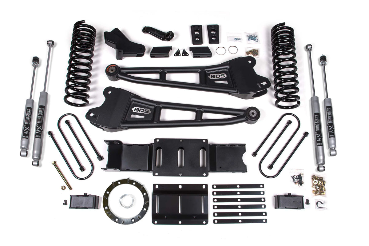 BDS Suspension 2019 Ram 3500 4in Radius Arm Diesel - 3in Rear Block w /overload - 8-Bolt T-Case - NX2 Shocks | 1659H